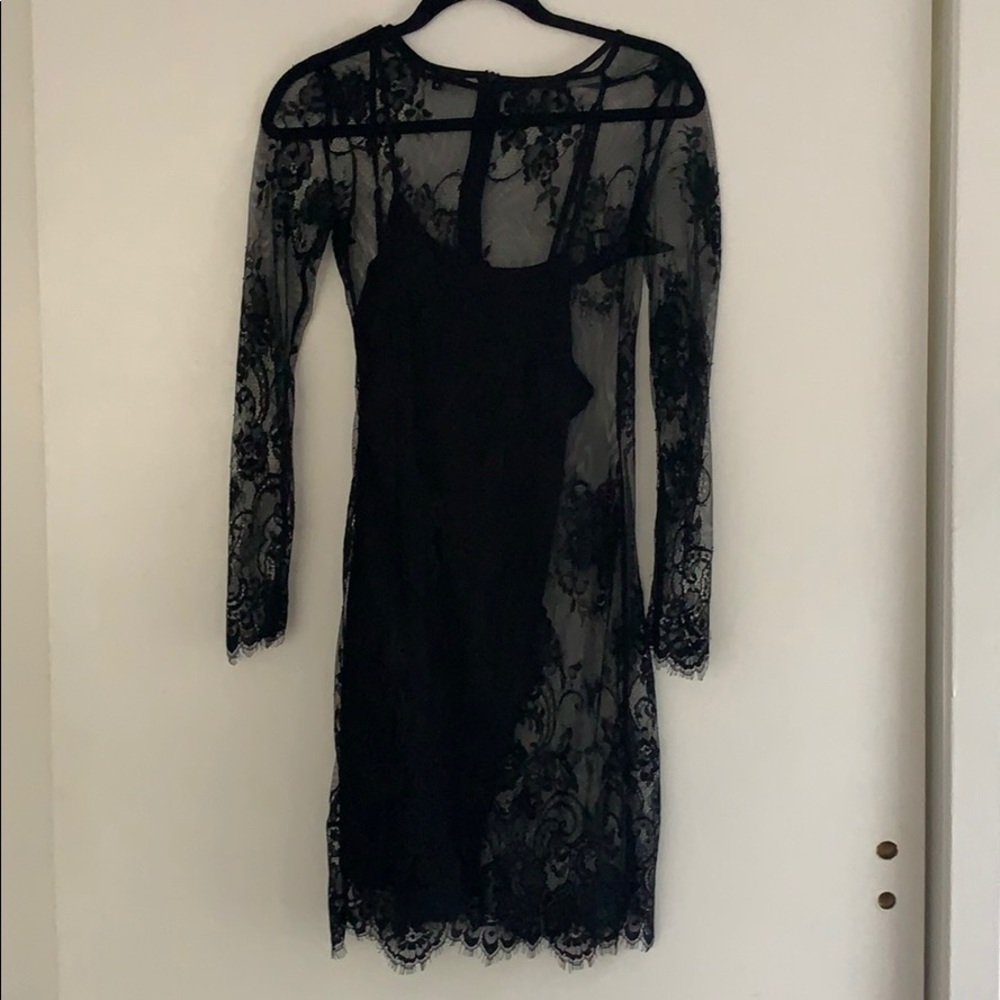 Sheer, lace, long sleeve, mini dress